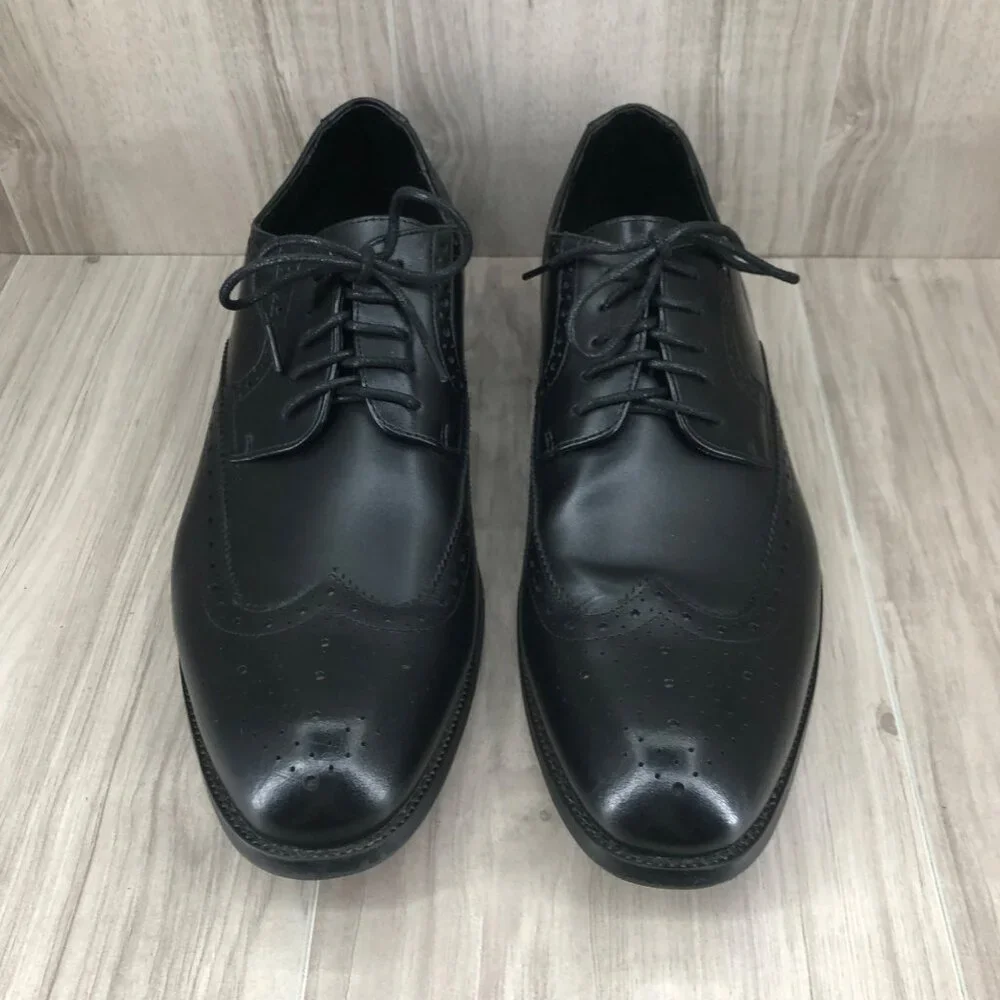 Stacy Adams Shoes Mens 11.5M Black Leather Wingtip Lace Up Derby Oxfords